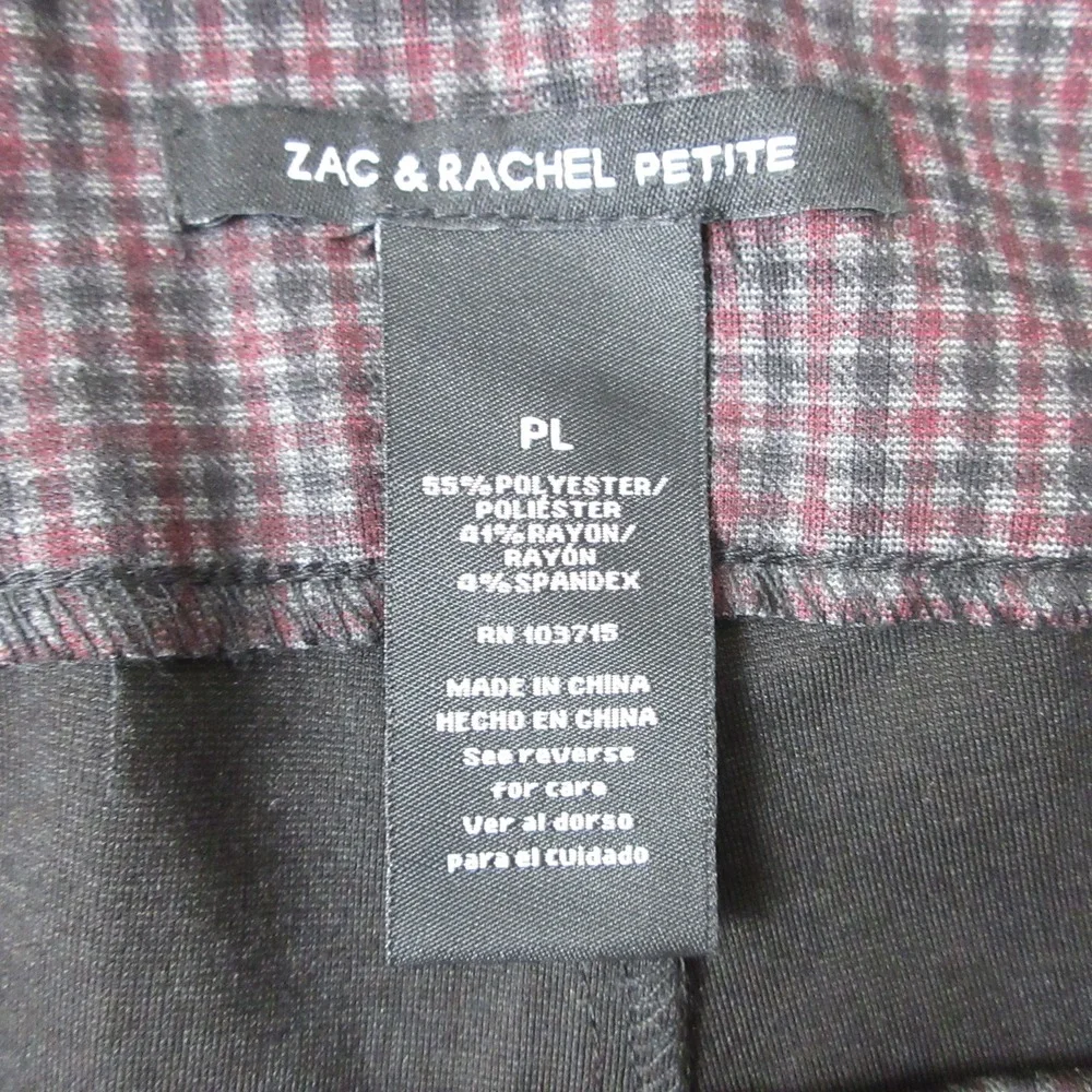 Zak & Rachel Womens Pull On Pants Petite Large Dark Plaid Ankle Slit Hem - Picture 7 of 8